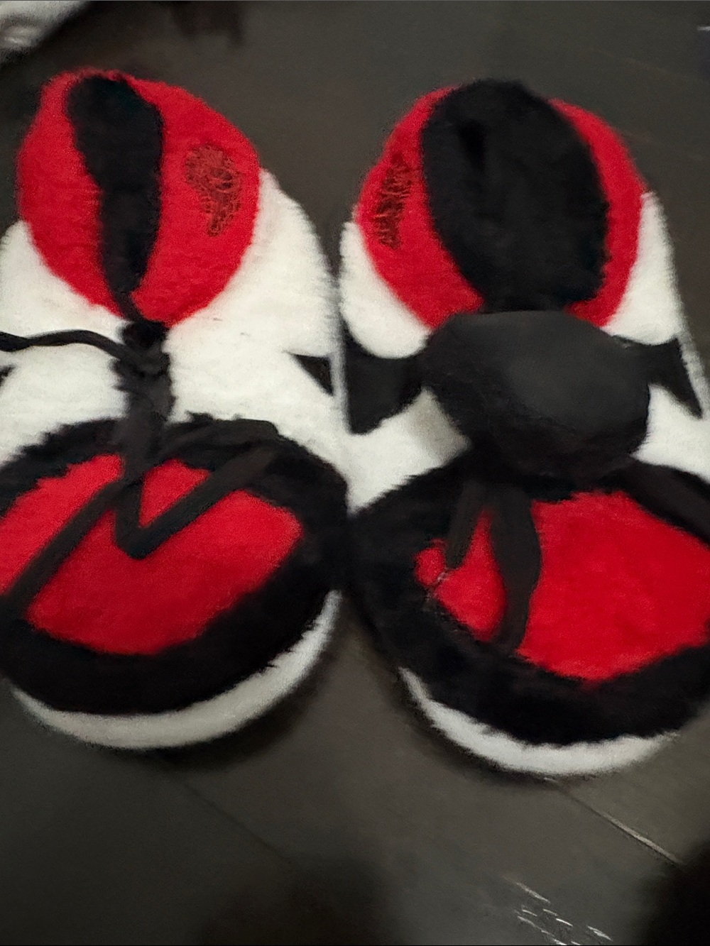 Jordan Red, Black & White Fuzzy Slipper Covers